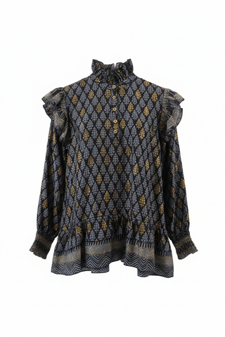 FIE bluse - Blå/Guld