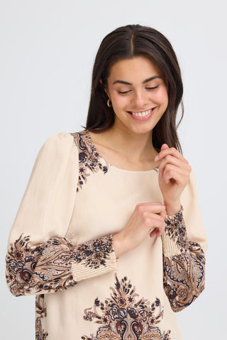 Beige ADARA bluse med print