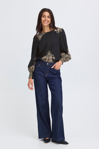 Sort ADARA bluse med print