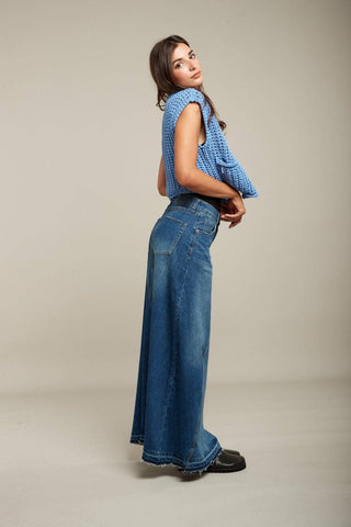 JANE Maxilang denim nederdel