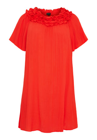 KJOLE MED FLÆSEKANT - Tomato Red